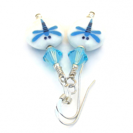 handmade dragonfly jewelry ceramic blue white dragonflies