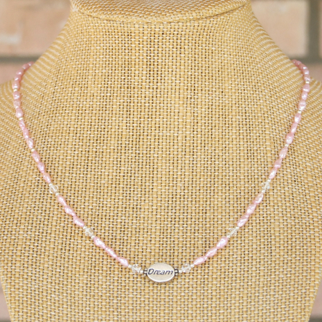 handmade dream necklace pink vintage rice pearls swarovski crystals