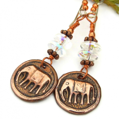 handmade elephant jewelry aurora borealis Czech glass