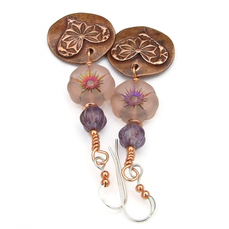 handmade flower lover hearts boho jewelry copper Czech glass