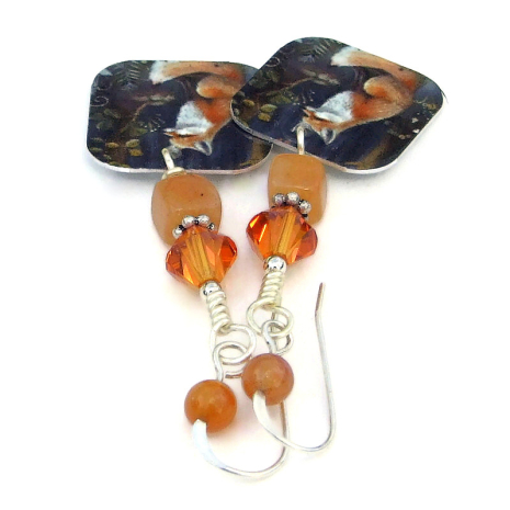 handmade fox jewelry peach aventurine swarovski crystals