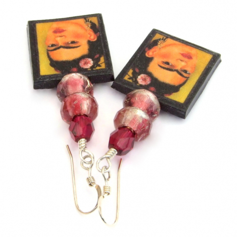 handmade frida kahlo earrings polymer clay czech glass