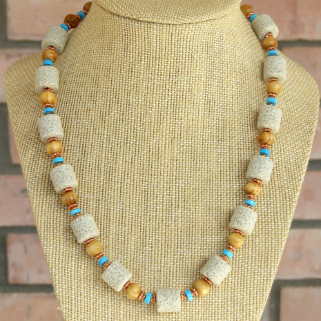 handmade gemstone and wood necklace gift for women