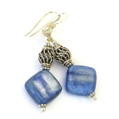 handmade gemstone earrings blue kyanite bali silver