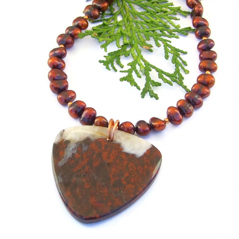 handmade gemstone jewelry red poppy jasper quartz freshwater pearls copper