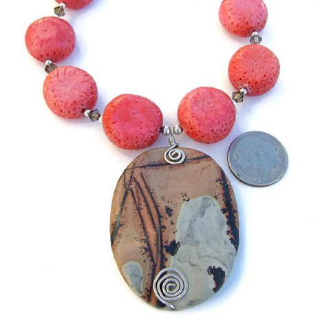 handmade gemstone necklace gift paintbrush jasper coral swarovski crystals