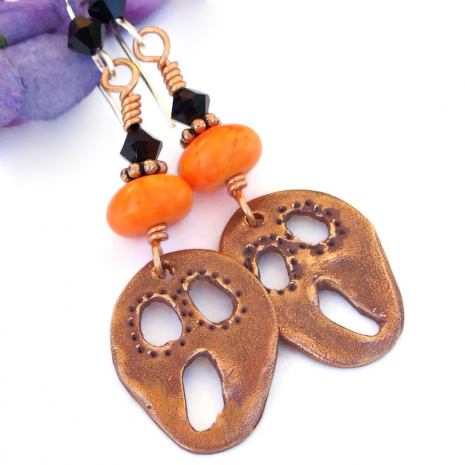 handmade hallloween scream jewelry orange magnesite black swarovski crystals