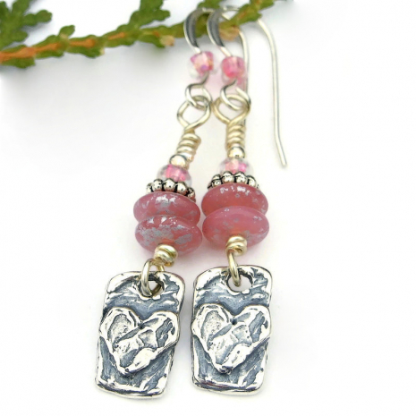 handmade hearts heart earrings valentines day jewelry pink beads