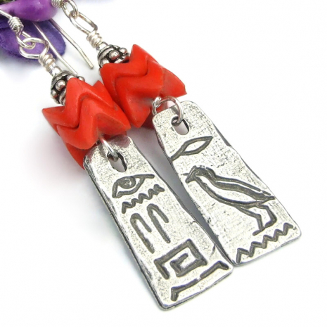 handmade hieroglyph jewelry vintage red snake vertebrae glass beads