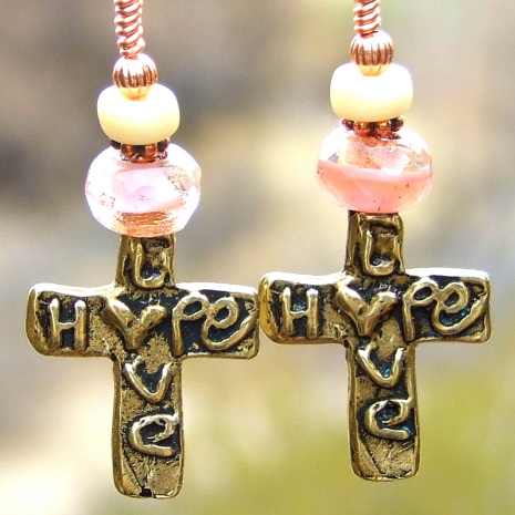 handmade hope love hearts cross jewelry gold bronze pink