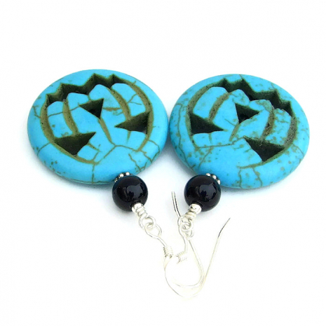 handmade jack o lantern halloween jewelry for women turquoise black