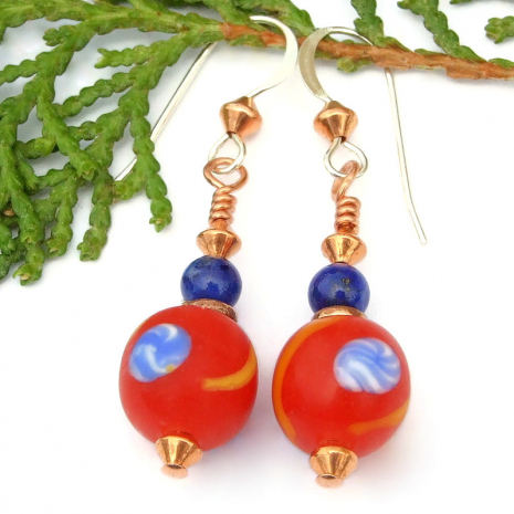 handmade Java glass earrings lapis lazuli