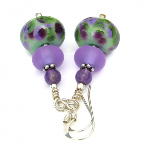 handmade jewelry purple lilac green lampwork amethyst gemstones