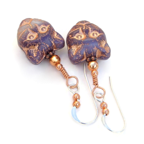handmade kitty cat face jewelry calico czech glass copper