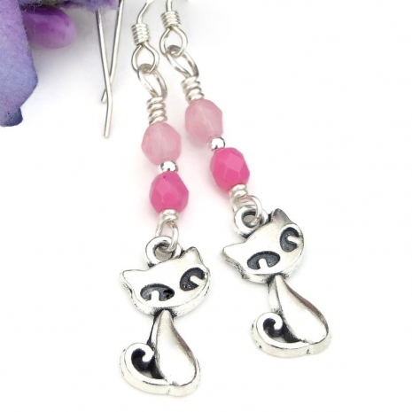 handmade kitty jewelry cat lover pink silver