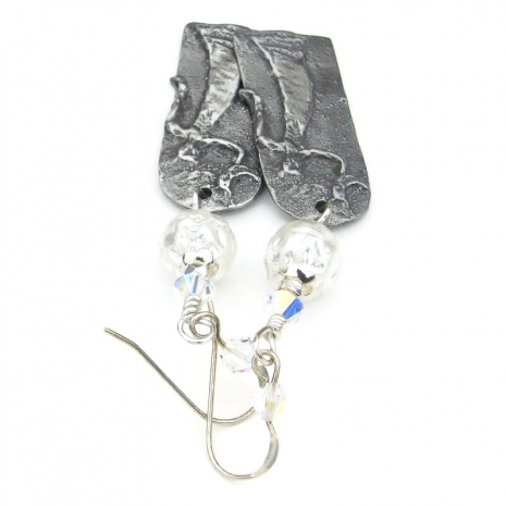 handmade lady holding moon jewelry pewter pearls Swarovski crystals