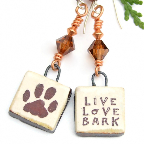 handmade live love bark dog lover earrings paw print jewelry gift