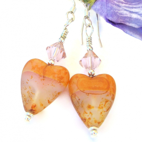 handmade mothers day heart earrings swarovski crystals