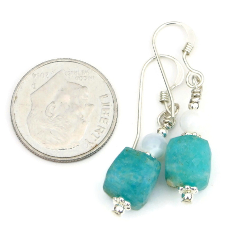 handmade natural amazonite gemstone earrings mother of pearl sterling silver