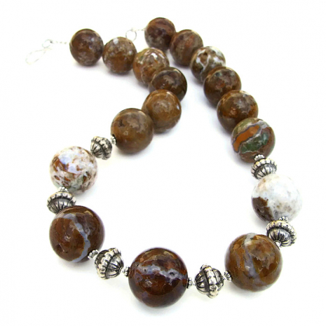 handmade ocean jasper gemstone necklace with druzy for her