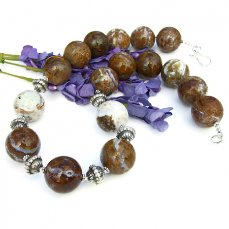 handmade ocean jasper with druzy gemstone statement necklace
