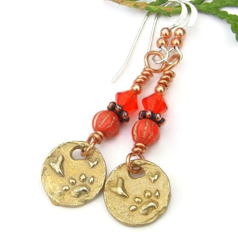 handmade paw prints hearts earrings puppy dog lover gift