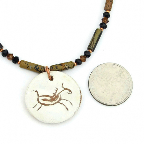 handmade petroglyph horse pendant necklace with jasper and Swarovski crystals