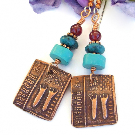 handmade petroglyph jewelry ancient shaman copper turquoise red garnet