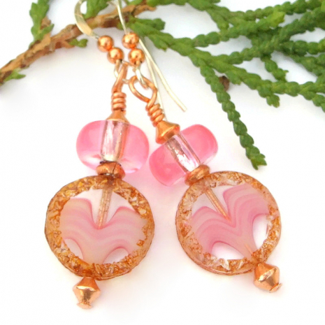 handmade pink brown wave jewelry czech glass mothers day