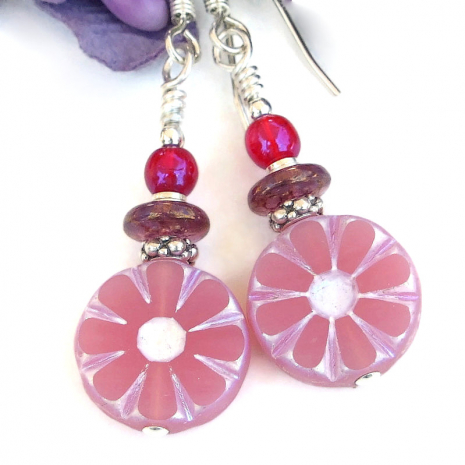 handmade pink silver flower daisy jewelry purple red