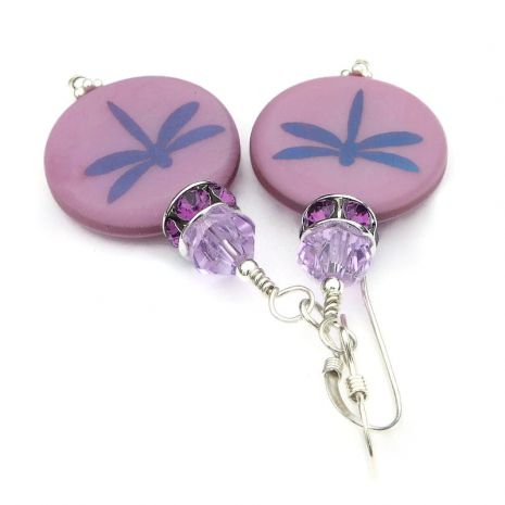 handmade purple dragonfly jewelry laser etched crystals