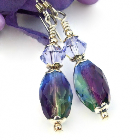 handmade purple green blue faceted jewelry swarovski crystals