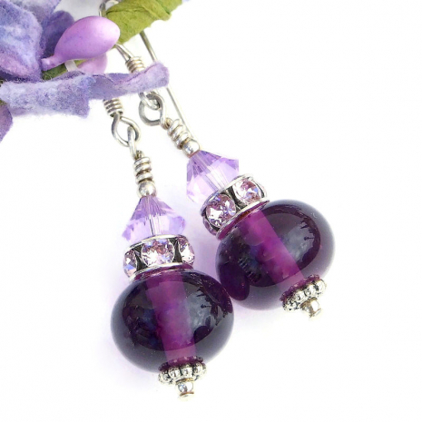 handmade purple lampwork jewelry lavender Swarovski crystals