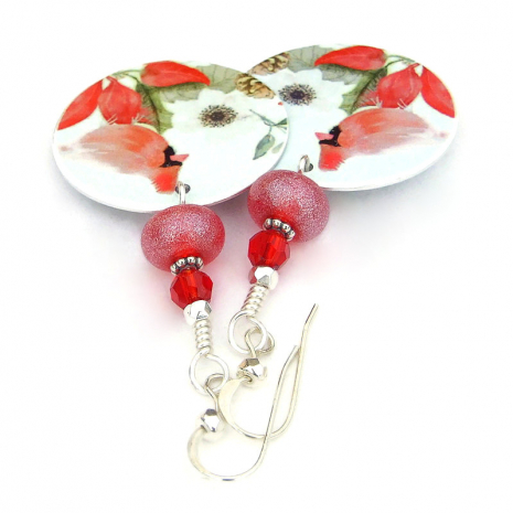handmade red cardinal christmas jewelry holiday lampwork