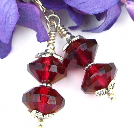 handmade red earrings saturn beads
