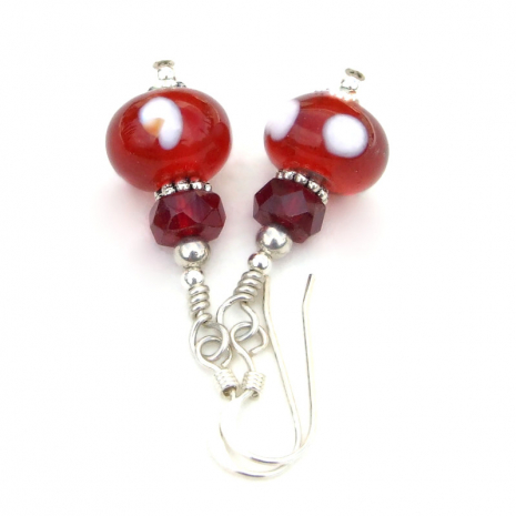 handmade red white lampwork glass jewelry czech glass sterling silver