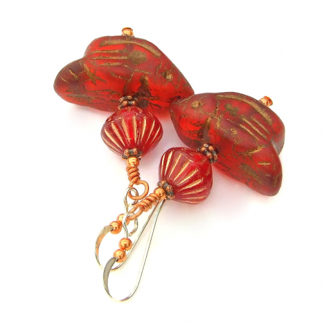 handmade ruby red bird jewelry czech glass