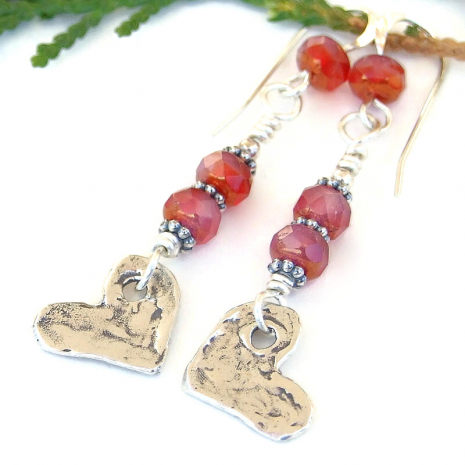 handmade rustic sterling heart jewelry valentines gift red pink