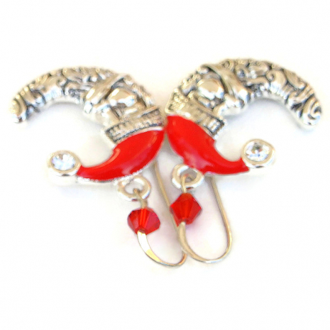 handmade santa moon christmas holiday jewelry red silver