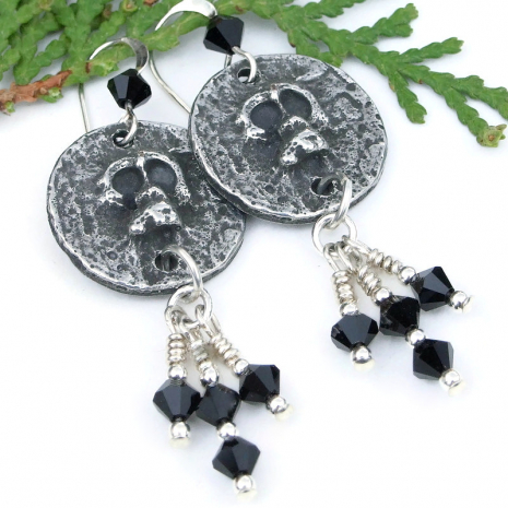 handmade skull goth halloween jewelry jet black swarovski crystals