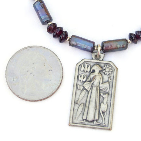 handmade st francis pray for us jewelry wolf dog birds sunflower butterfly fish