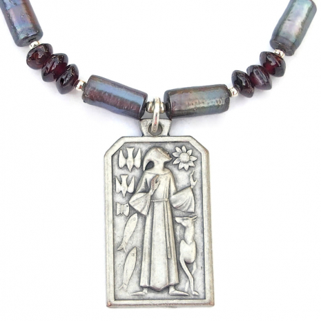 handmade st francis pray for us necklace wolf dog birds sunflower butterfly fish