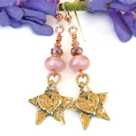 handmade stars hearts jewelry valentines day pink lampwork glass beads
