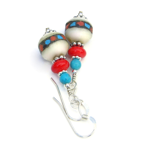 handmade tibetan bone bead inlaid jewelry turquoise coral