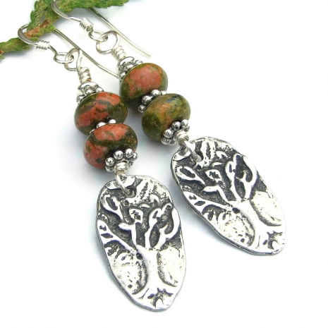 handmade tree of life yggdrasil jewelry earthy unakite gemstones