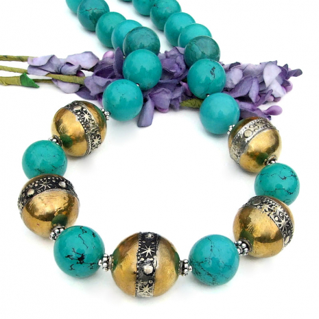 handmade turquoise jewelry brass Berber beads suns moons