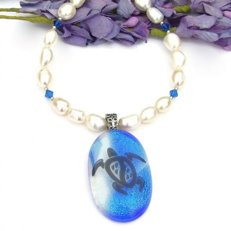 handmade turtle jewelry dichroic glass pearls swarovski crystals