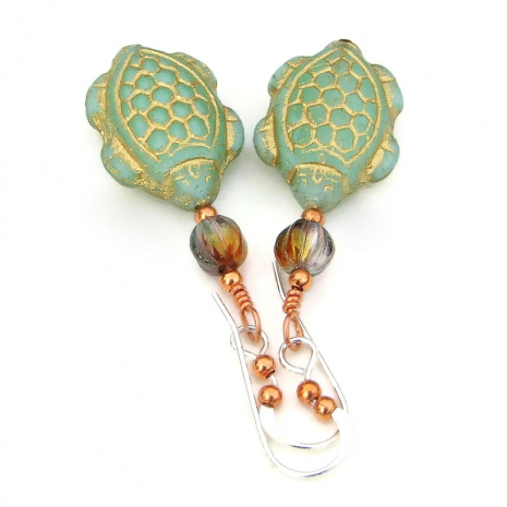 handmade turtle jewelry green gold purple