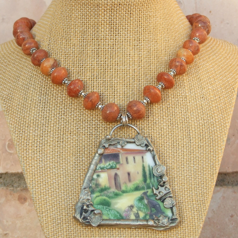 handmade tuscan villa pendant jewelry terra cotta peruvian beads dog cat girl