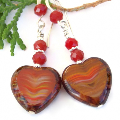 handmade valentines day heart earrings sunset colors orange red yellow
